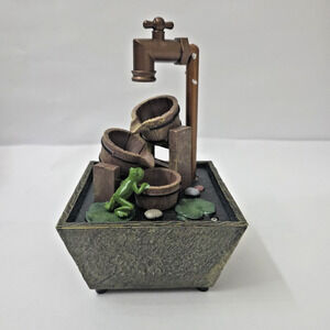 Tabletop Zen Water Fountain Frog Buckets Bamboo Faucet Indoor Desktop Relaxation